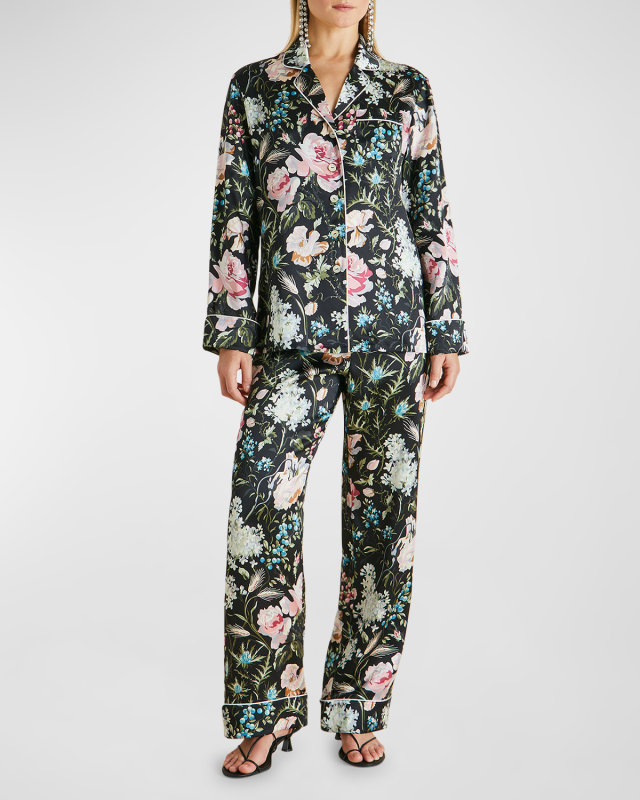 Lila Floral-Print Short Silk Pajama Set